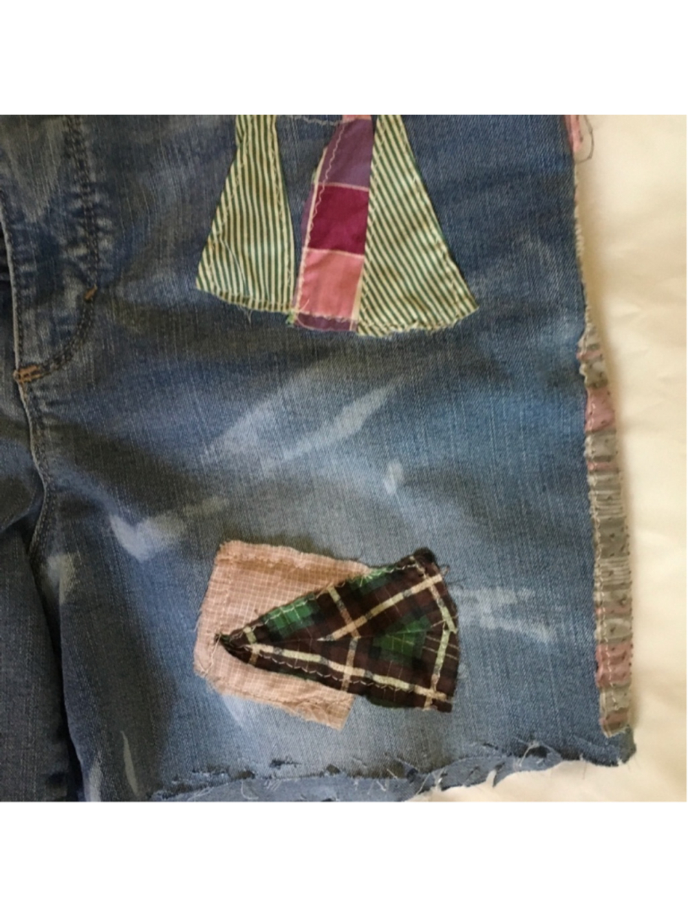 Upcycled Reworked Patchwork Denim Shorts Size 12 - Picture 4 of 14